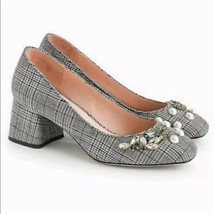 J.Crew Block Heel in Embellished Plaid 8.5
